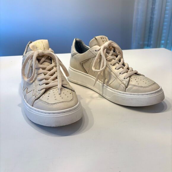 Miz Mooz Shoes - MIZ MOOZ Women's Ivory Leather Lace-Up Waffle Sneakers Shoes EU Size‎ 41 US 9.5